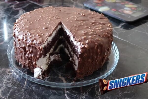 a Snickers Cake, homemade and freshly served