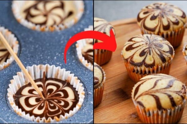 Soft and Fluffy Marble Cupcake, homemade and freshly served