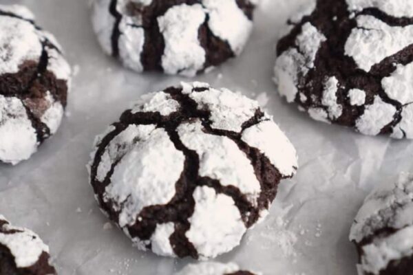 Soft and Fudgy Chocolate Crinkle Cookies, homemade and freshly served