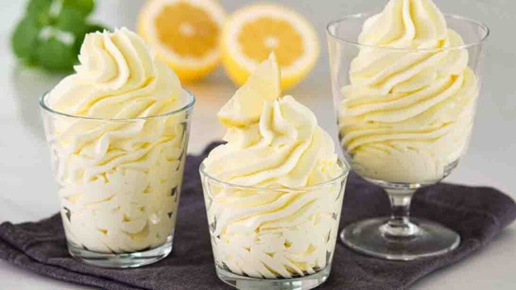 Soft Lemon Cream Dessert, homemade and freshly served
