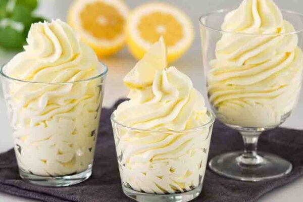 Soft Lemon Cream Dessert, homemade and freshly served