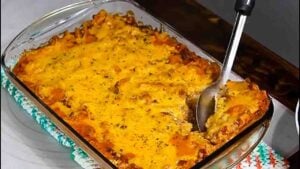 Sour Cream Beef Noodle Casserole, homemade and freshly served