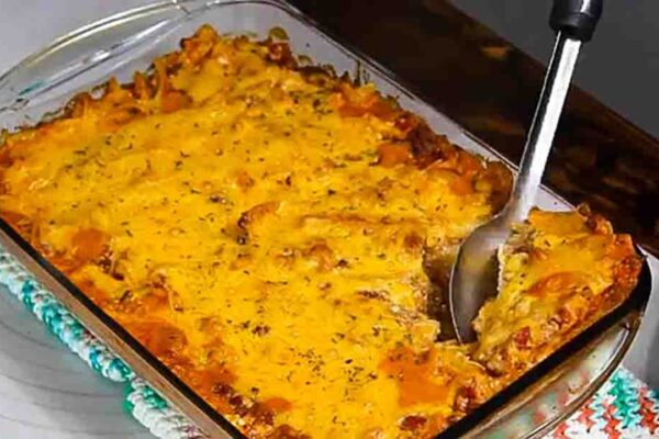 Sour Cream Beef Noodle Casserole, homemade and freshly served