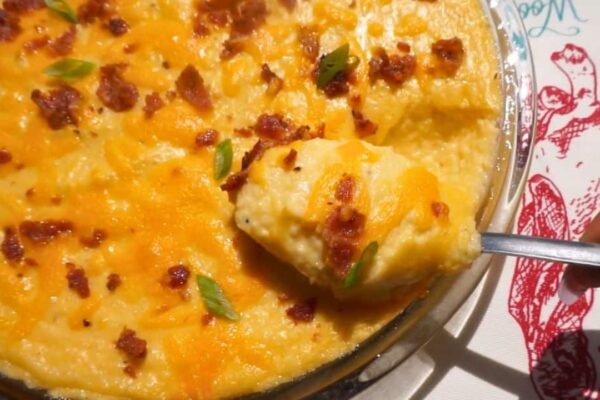 Southern Bacon and Cheese Grits Casserole, homemade and freshly served