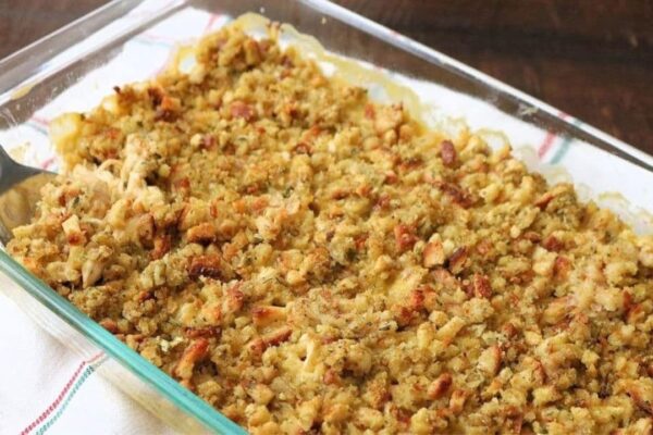 Southern Chicken and Stuffing Casserole Bake, homemade and freshly served