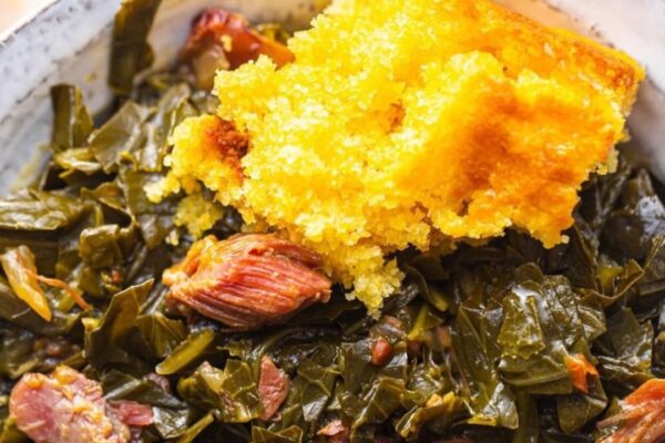 Southern Collard Greens with Smoked Turkey Legs, homemade and freshly served