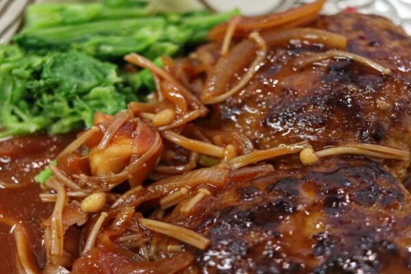 Southern Hamburger Steaks in Brown Mushroom Gravy, homemade and freshly served