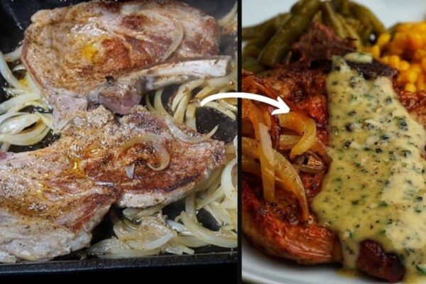 Southern Style Skillet Pork Chops & Black Pepper Sauce, homemade and freshly served
