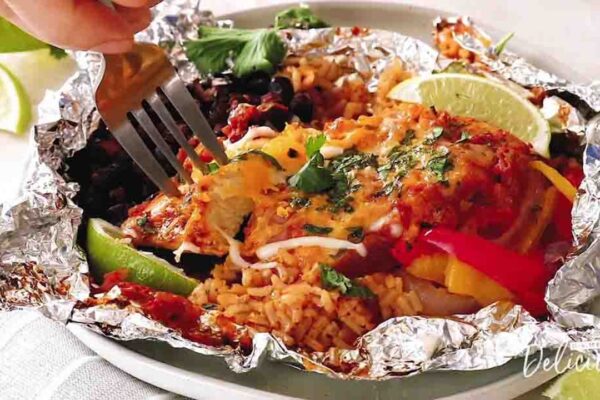 Southwestern Chicken & Rice Foil Packets, homemade and freshly served