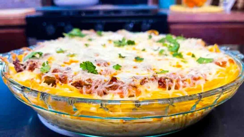 Spaghetti Pie, homemade and freshly served