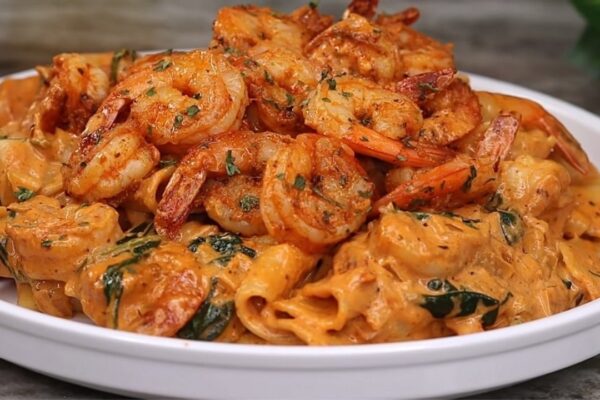 Spicy and Creamy Shrimp Pasta, homemade and freshly served