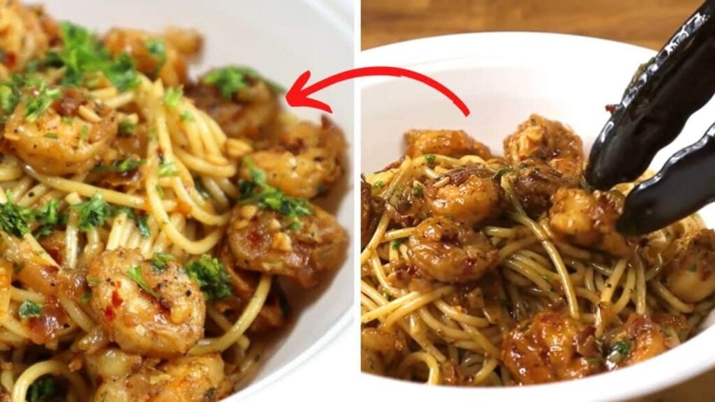 Spicy Butter Garlic Shrimp Pasta, homemade and freshly served