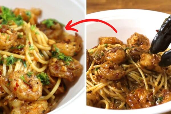 Spicy Butter Garlic Shrimp Pasta, homemade and freshly served