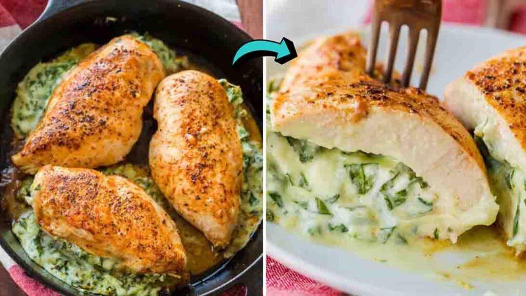 Cheesy Spinach Stuffed Chicken Breasts, homemade and freshly served