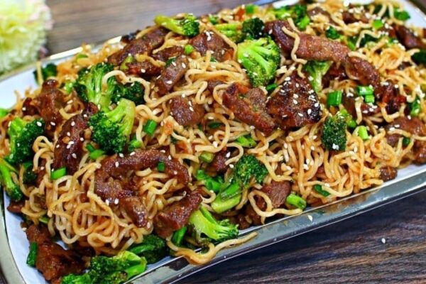 Delicious Stir-Fried Beef, Broccoli, And Noodles, homemade and freshly served