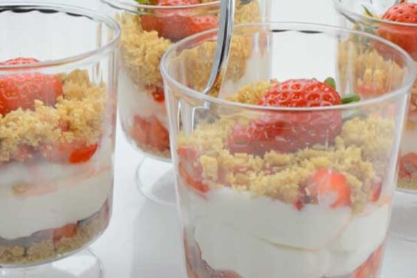 No-Bake Strawberry Cheesecake Cups, homemade and freshly served
