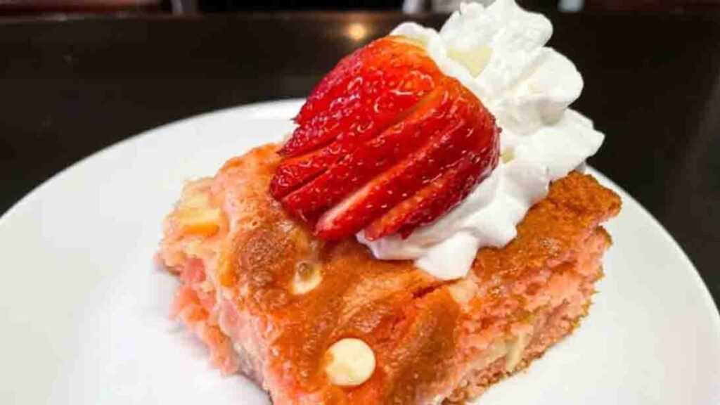 Strawberry Earthquake Cake, homemade and freshly served