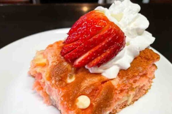 Strawberry Earthquake Cake, homemade and freshly served