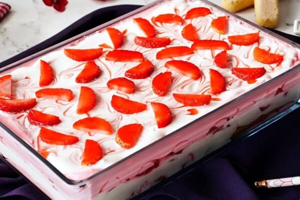 Strawberry Icebox Cake Dessert, homemade and freshly served