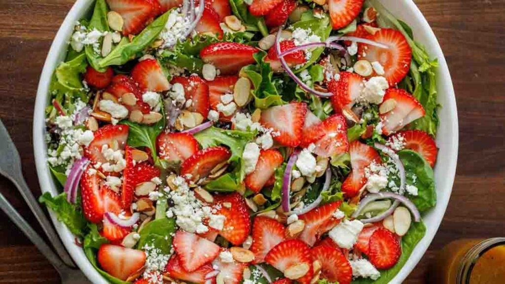 Strawberry Salad with Honey Vinaigrette, homemade and freshly served
