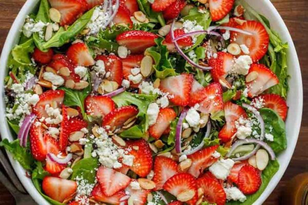 Strawberry Salad with Honey Vinaigrette, homemade and freshly served