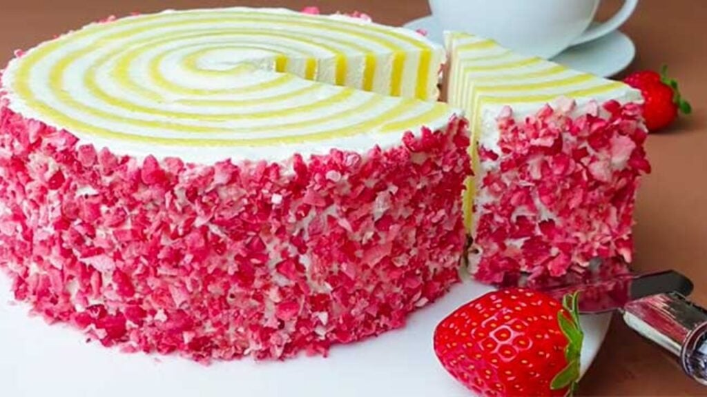 Strawberry Vanilla Swirl Cake Without Flour, homemade and freshly served