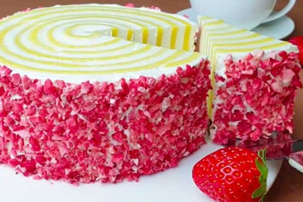 Strawberry Vanilla Swirl Cake Without Flour, homemade and freshly served
