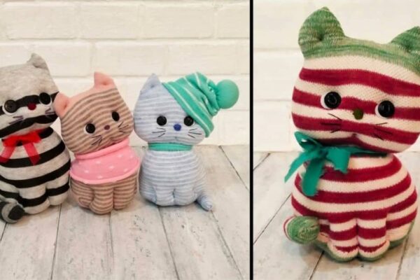 Finished DIY Stuffed Kitten Made from Socks, a completed DIY project
