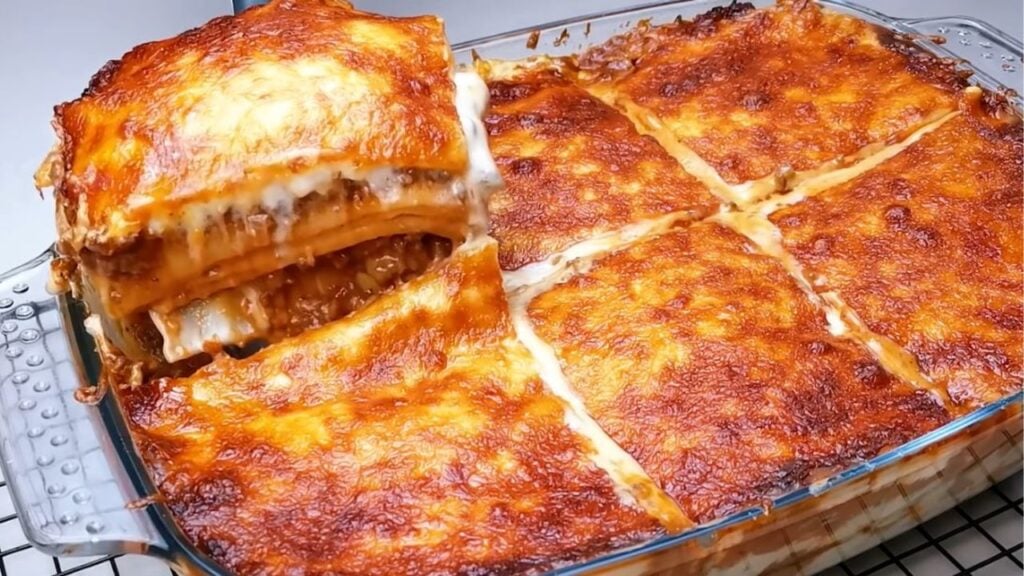 Super Cheesy and Yummy Baked Lasagna, homemade and freshly served