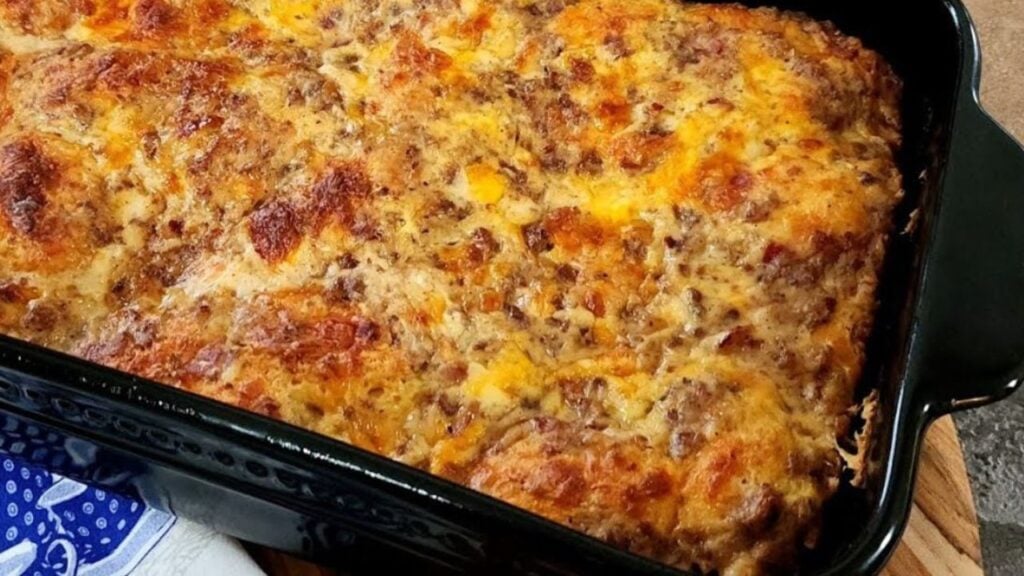 Super Delicious Biscuits and Gravy Casserole, homemade and freshly served