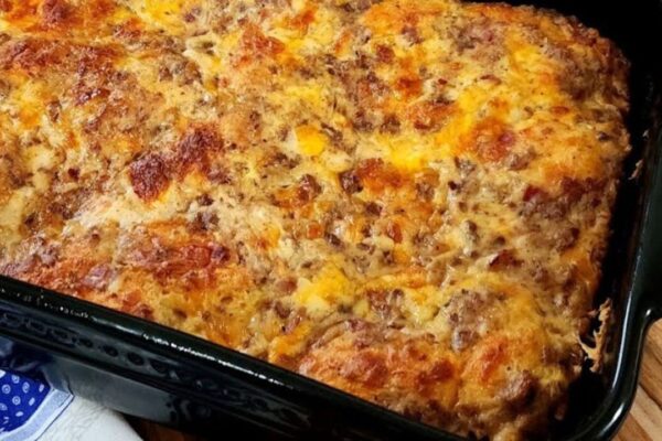 Super Delicious Biscuits and Gravy Casserole, homemade and freshly served