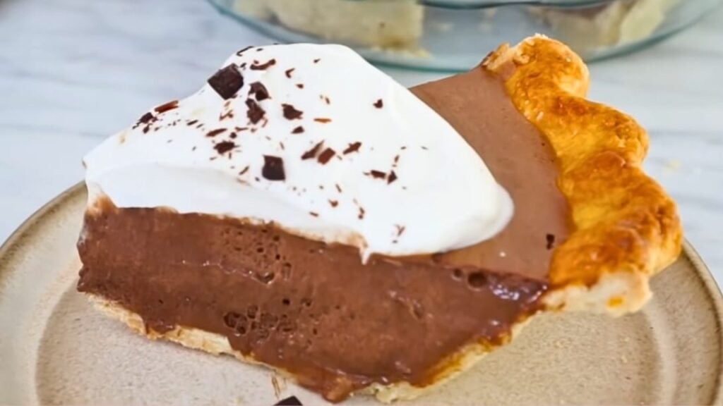 Super Easy and Rich Chocolate Silk Pie, homemade and freshly served
