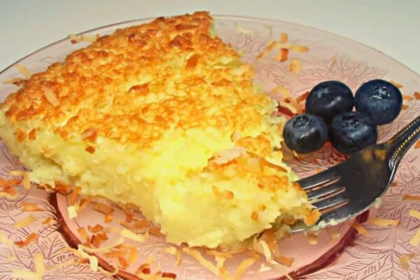 Super Easy Coconut Custard Pie, homemade and freshly served