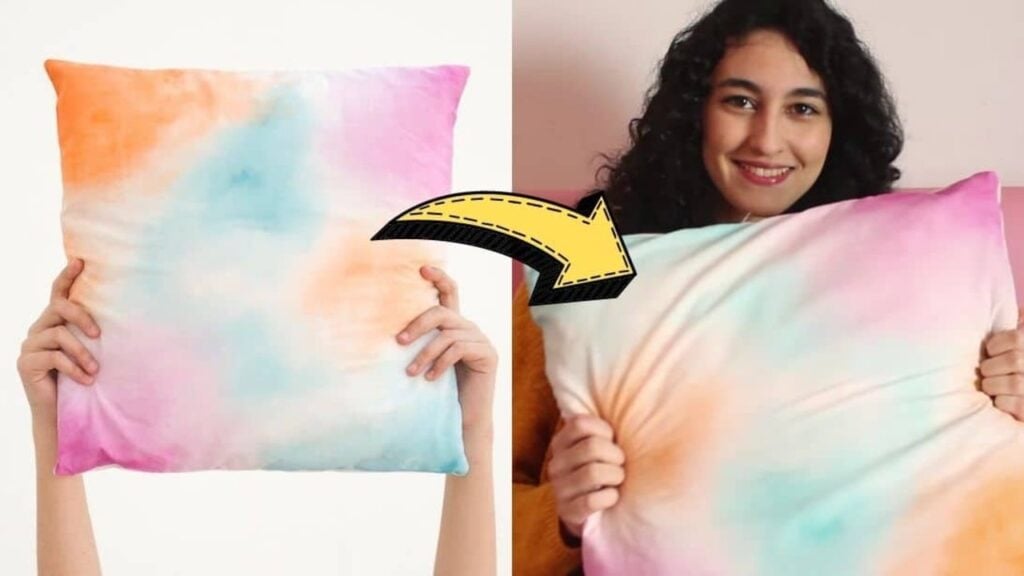 Finished Super Easy DIY Watercolor Pillowcase, a completed DIY project