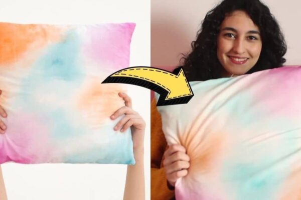 Finished Super Easy DIY Watercolor Pillowcase, a completed DIY project