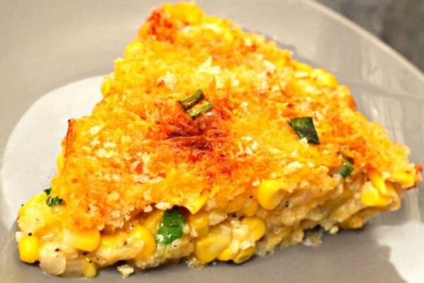 Super Easy Sweet Corn Cheddar Pie, homemade and freshly served