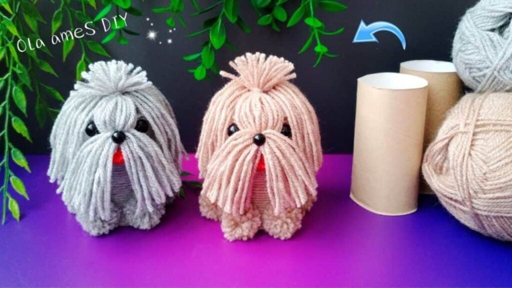 Finished Super Easy Yarn Dog DIY, a completed DIY project