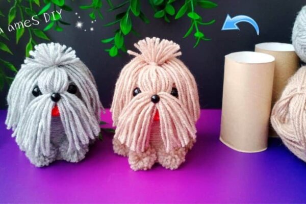 Finished Super Easy Yarn Dog DIY, a completed DIY project