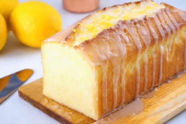 Super Moist and Velvety Lemon Loaf Cake, homemade and freshly served