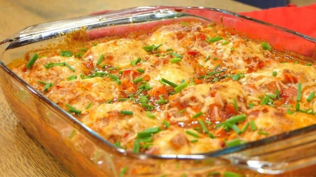 Super Tasty Potato Meat Casserole, homemade and freshly served