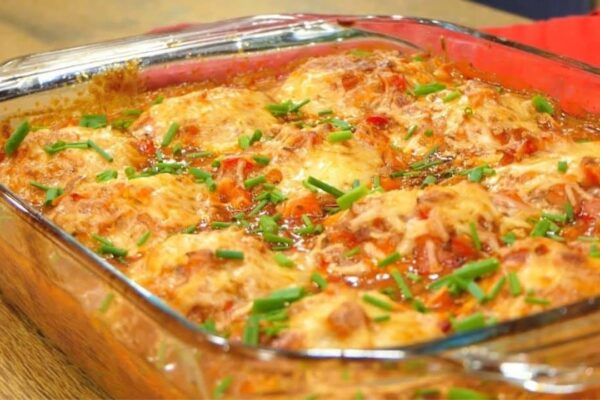 Super Tasty Potato Meat Casserole, homemade and freshly served