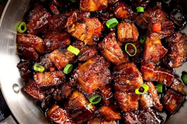 Sweet and Spicy Pork Belly, homemade and freshly served