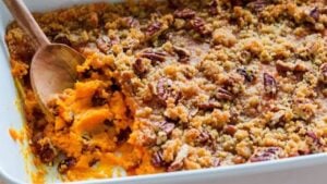 Sweet Potato Casserole, homemade and freshly served