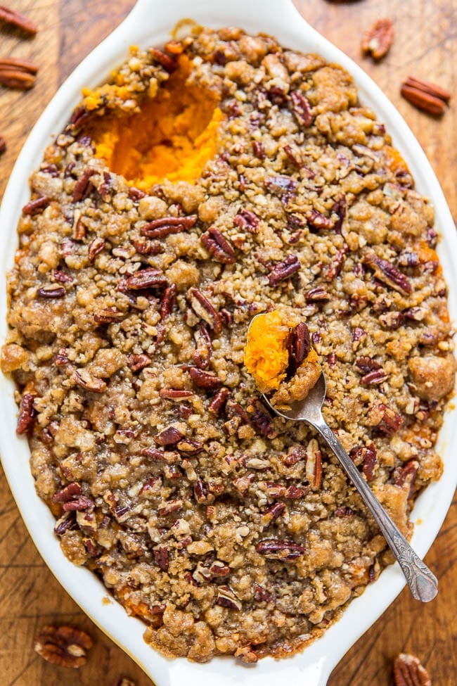 Thanksgiving Recipes - Sweet Potato Casserole with Pecan Crumble - Holiday Side