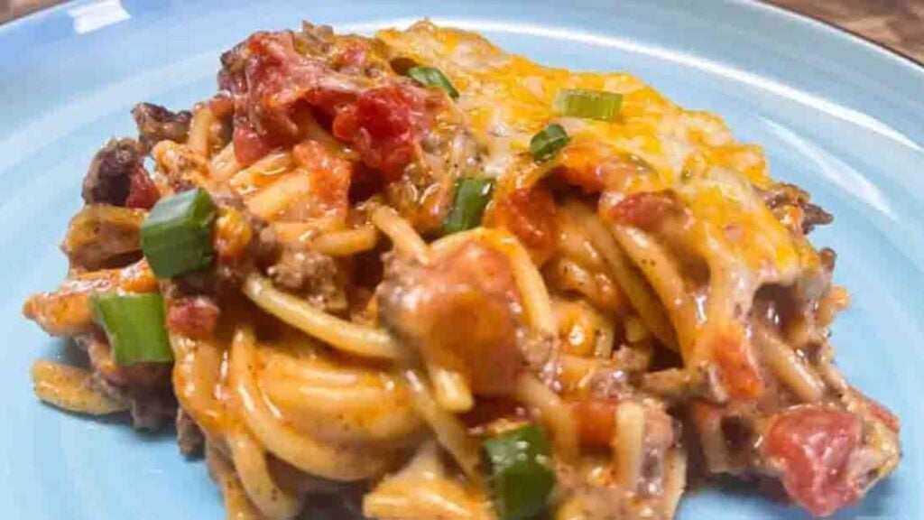 Taco Spaghetti Bake, homemade and freshly served