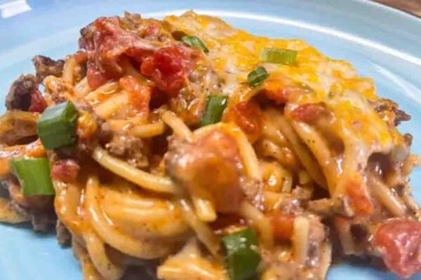 Taco Spaghetti Bake, homemade and freshly served