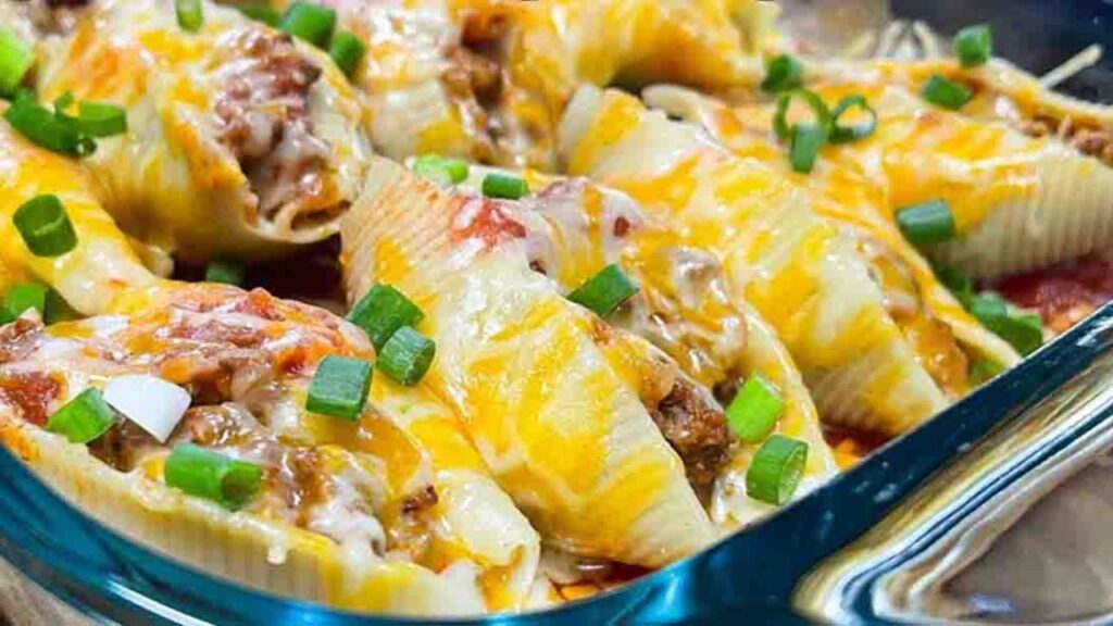 Taco-Stuffed Pasta Shells, homemade and freshly served