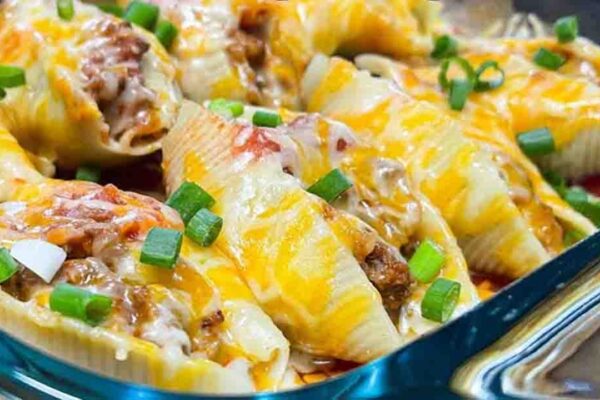 Taco-Stuffed Pasta Shells, homemade and freshly served