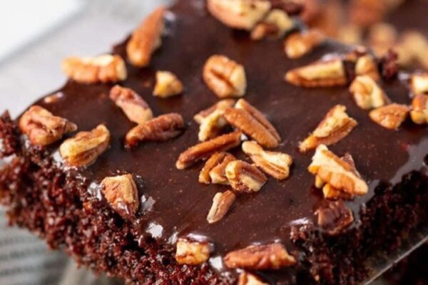 The Most Amazing Texas Sheet Cake, homemade and freshly served