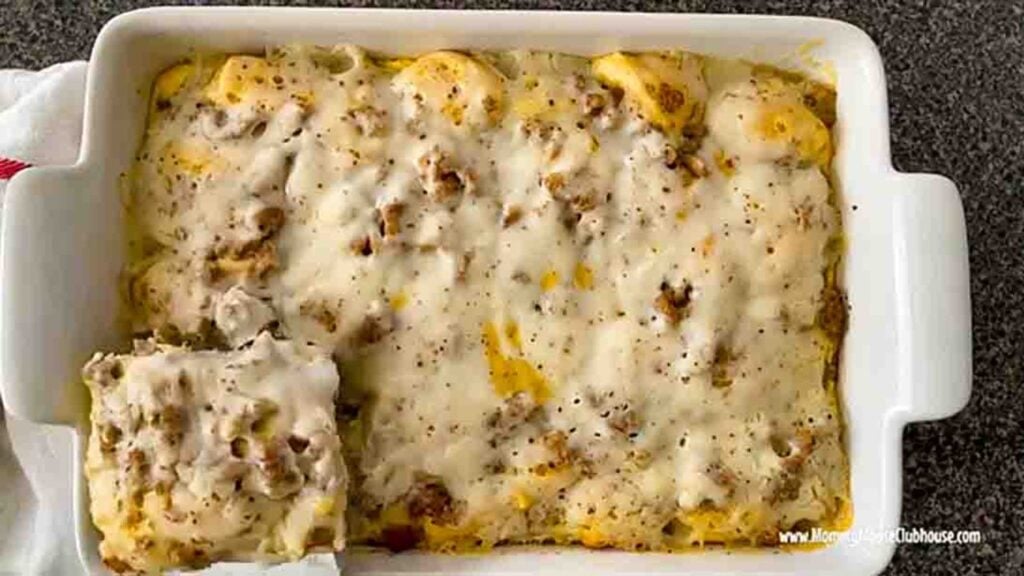 TikTok Biscuits & Gravy Casserole, homemade and freshly served